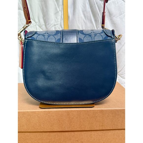 NWOT Coach Signature Denim Shay Saddle Bag Navy Leather Horse & Carriage – Small - Picture 6 of 11
